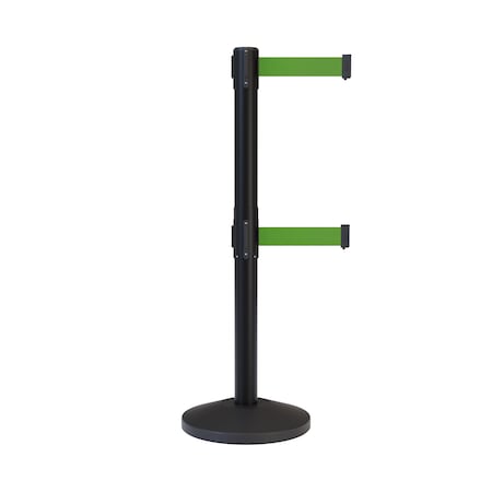 Montour Line Stanchion Dual Belt Barrier Black Post 9ft. Green Belt ES400D-BK-GN-90